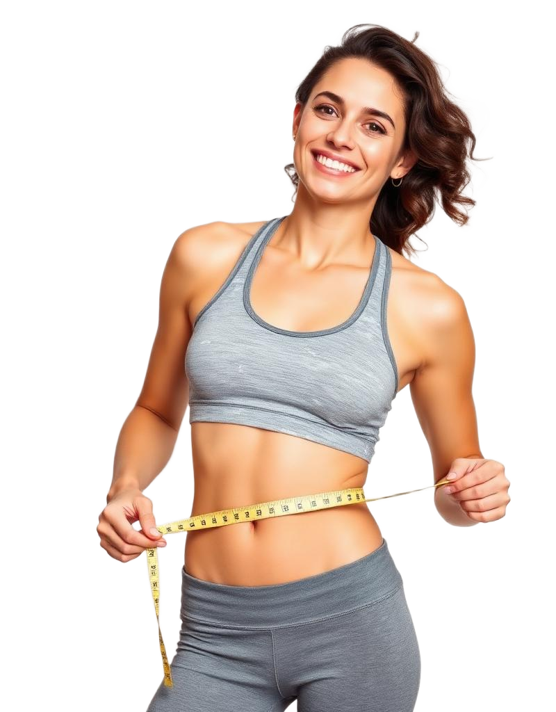 Smiling woman showcasing weight loss results